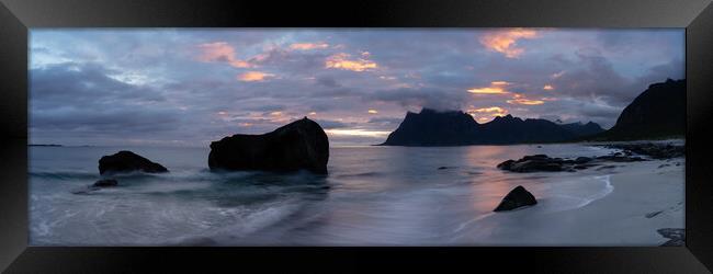 Uttakleiv beach sunrise Vestvagoya Lofoten Islands Framed Print by Sonny Ryse
