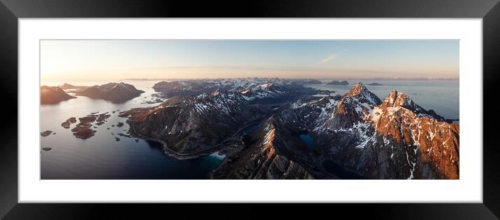 Vagakallen and Kvanndalstinden mountains aerial Austvagoy island Lofoten Islands Norway Framed Mounted Print by Sonny Ryse