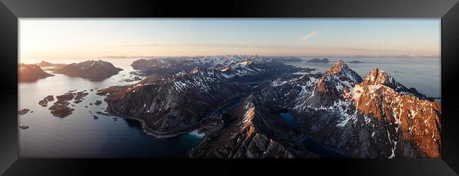 Vagakallen and Kvanndalstinden mountains aerial Austvagoy island Lofoten Islands Norway Framed Print by Sonny Ryse