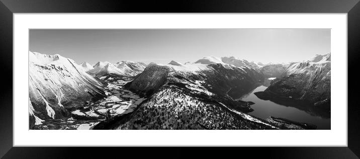 Valldalen valley Fjord storfjorden aerial drone norway winter sn Framed Mounted Print by Sonny Ryse