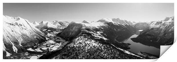 Valldalen valley Fjord storfjorden aerial drone norway winter sn Print by Sonny Ryse