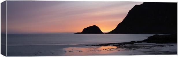 Veggen and Taa sunset Haukland Lofoten Islands Canvas Print by Sonny Ryse