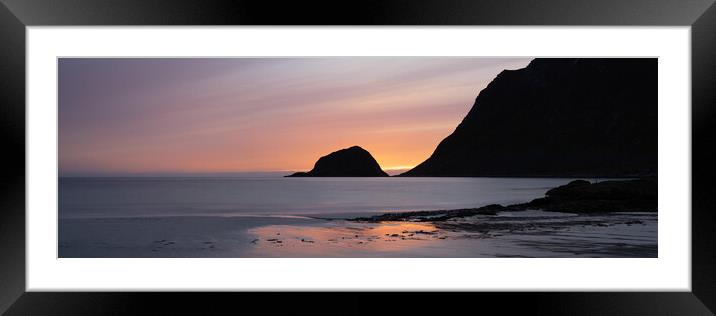 Veggen and Taa sunset Haukland Lofoten Islands Framed Mounted Print by Sonny Ryse