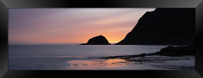 Veggen and Taa sunset Haukland Lofoten Islands Framed Print by Sonny Ryse