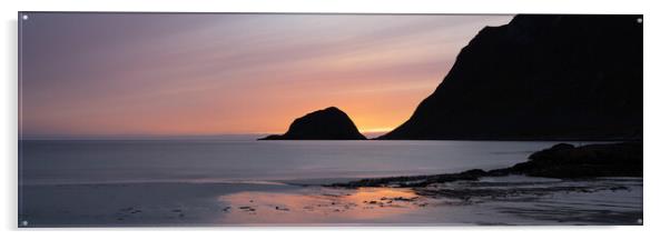 Veggen and Taa sunset Haukland Lofoten Islands Acrylic by Sonny Ryse