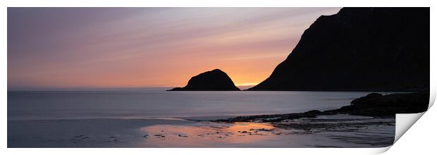 Veggen and Taa sunset Haukland Lofoten Islands Print by Sonny Ryse