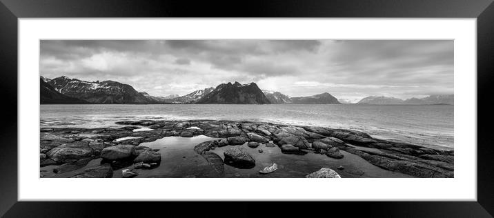 Vestvagoya island coast lofoten islands black and white 2 Framed Mounted Print by Sonny Ryse