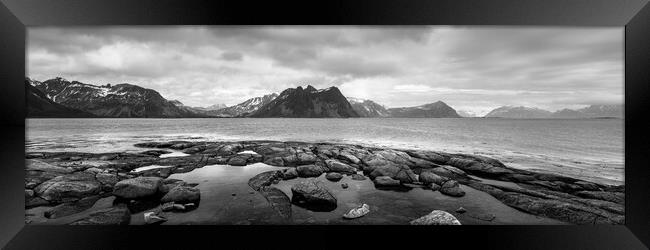 Vestvagoya island coast lofoten islands black and white 2 Framed Print by Sonny Ryse