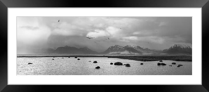 Vesteralen mountains and Hadselfjorden Fjord Norway Black and wh Framed Mounted Print by Sonny Ryse