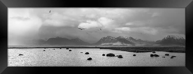 Vesteralen mountains and Hadselfjorden Fjord Norway Black and wh Framed Print by Sonny Ryse