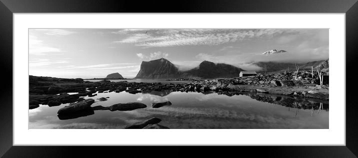 Veggen and Mannen Mountains Vestvagoya Lofoten Islands black and Framed Mounted Print by Sonny Ryse