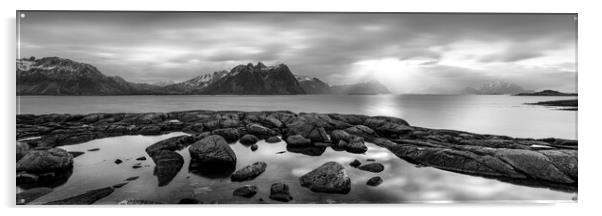 Vestvagoya island coast lofoten islands black and white Acrylic by Sonny Ryse