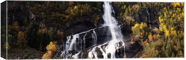 Vidfossen Waterfall autumn Norway Canvas Print by Sonny Ryse