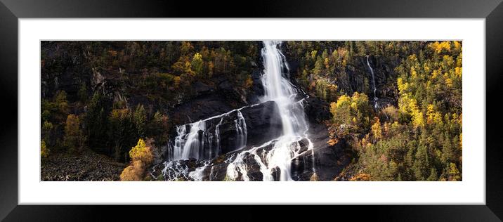 Vidfossen Waterfall autumn Norway Framed Mounted Print by Sonny Ryse