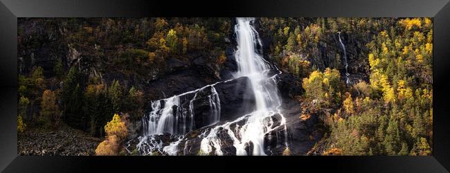 Vidfossen Waterfall autumn Norway Framed Print by Sonny Ryse