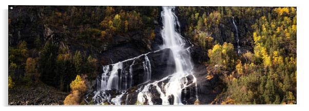 Vidfossen Waterfall autumn Norway Acrylic by Sonny Ryse