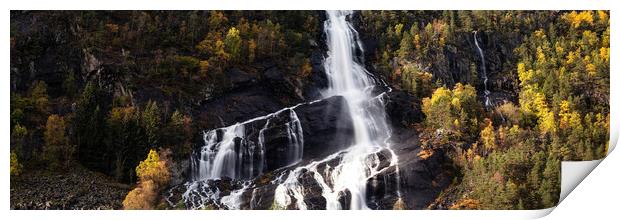 Vidfossen Waterfall autumn Norway Print by Sonny Ryse