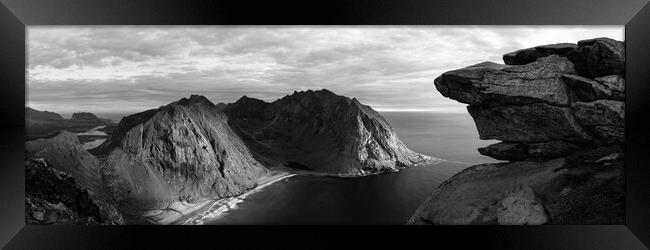 Kvalvika beach Ryten Mountain Moskenesoya Lofoten Islands black  Framed Print by Sonny Ryse