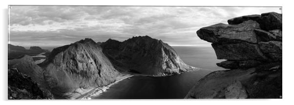 Kvalvika beach Ryten Mountain Moskenesoya Lofoten Islands black  Acrylic by Sonny Ryse
