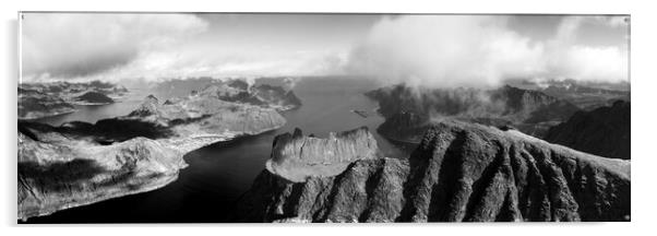 Senja island segla Grytetippen mountains Oyfjorden aerial black and white Acrylic by Sonny Ryse