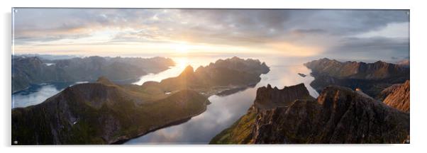 Senja island segla Grytetippen mountains Oyfjorden aerial sunset arctic circle norway Acrylic by Sonny Ryse