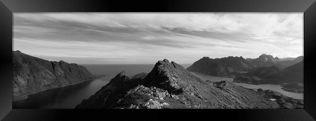 Flakstadoya mountain ridge Lofoten Islands Black and white Framed Print by Sonny Ryse