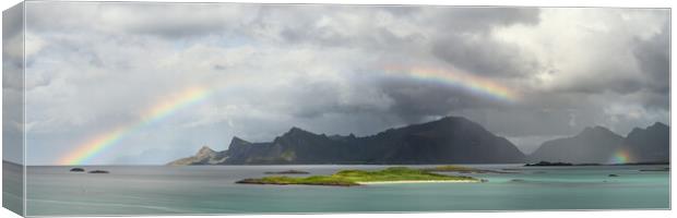 Flakstadoya Mountains Rainbow Lofoten Islands Canvas Print by Sonny Ryse