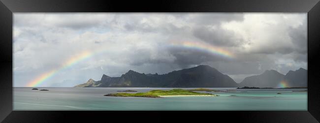 Flakstadoya Mountains Rainbow Lofoten Islands Framed Print by Sonny Ryse