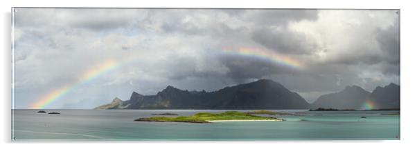 Flakstadoya Mountains Rainbow Lofoten Islands Acrylic by Sonny Ryse