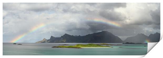 Flakstadoya Mountains Rainbow Lofoten Islands Print by Sonny Ryse