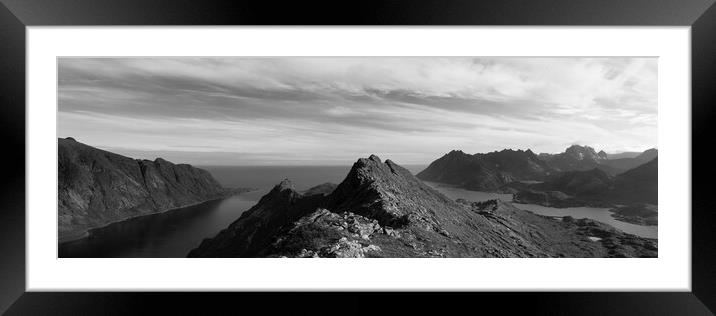 Flakstadoya mountain ridge Lofoten Islands Black and white Framed Mounted Print by Sonny Ryse
