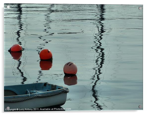 Buoys and reflections Acrylic by Lucy Antony