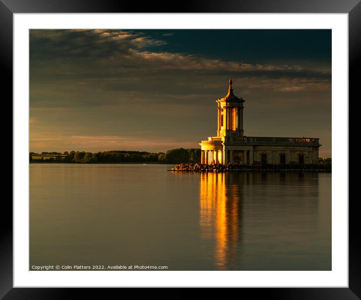 Normanton Church, Rutland Water at Sunset Framed Mounted Print by Colin Flatters