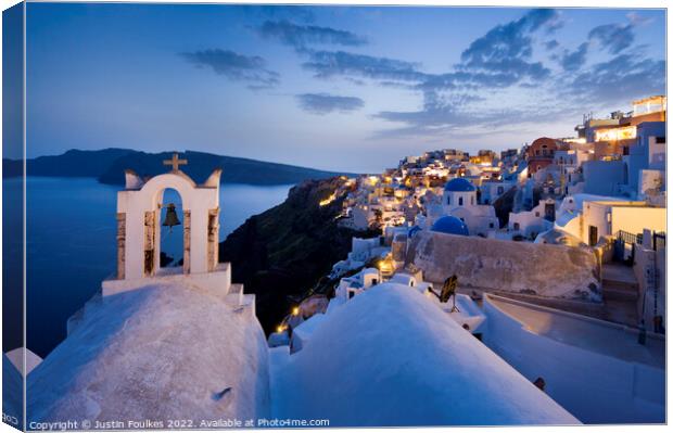 Dusk, Oia, Santorini Canvas Print by Justin Foulkes