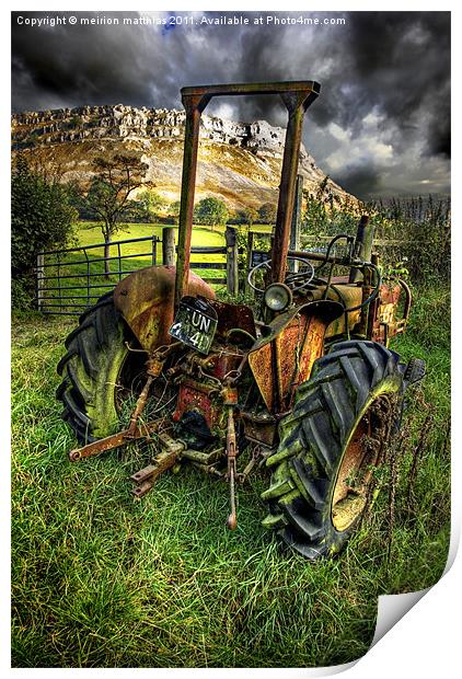 tractor below the eglwysegs Print by meirion matthias