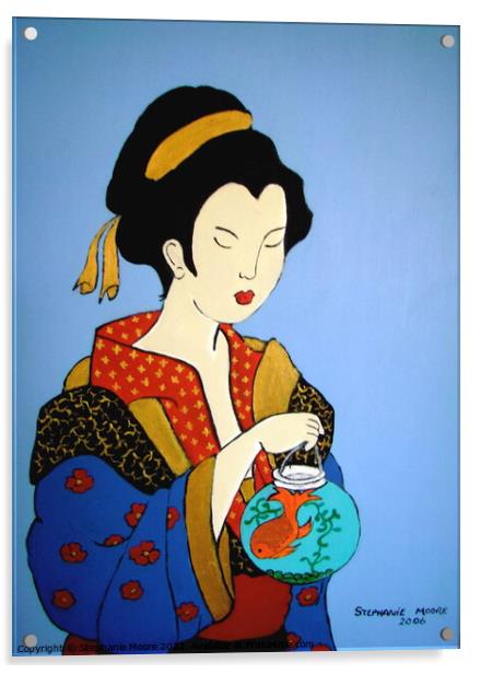 Geisha with goldfish Acrylic by Stephanie Moore