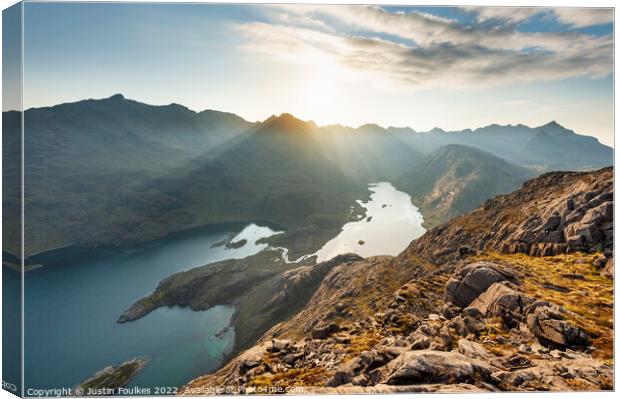 The Cuillins from Sgurr Na Stri, Skye, Scotland Canvas Print by Justin Foulkes