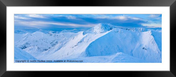 Winter panorama of Ben Nevis from Aonach Mor, Scot Framed Mounted Print by Justin Foulkes