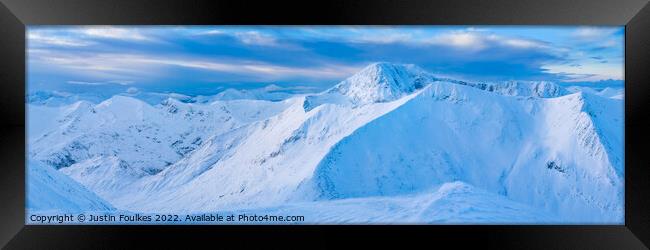 Winter panorama of Ben Nevis from Aonach Mor, Scot Framed Print by Justin Foulkes