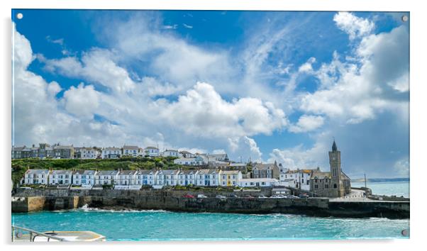 Porthleven Harbour Clock Tower Acrylic by Adrian Burgess