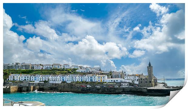 Porthleven Harbour Clock Tower Print by Adrian Burgess