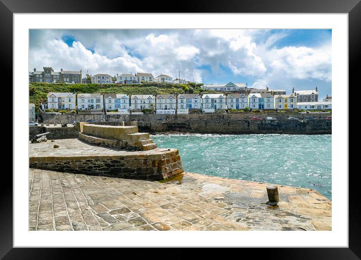 Houses Along Porthleven Harbour, Cornwall Framed Mounted Print by Adrian Burgess