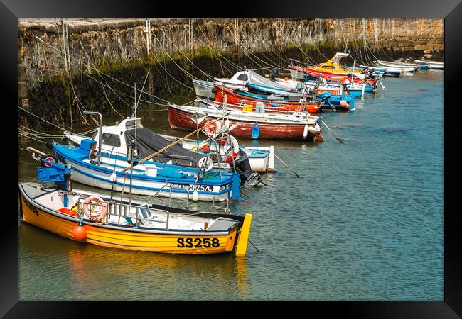 Eleven Boats in Porthleven Harbour Framed Print by Adrian Burgess