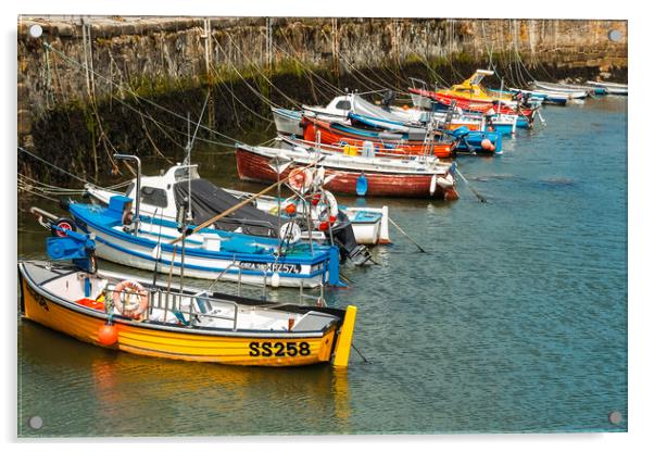 Eleven Boats in Porthleven Harbour Acrylic by Adrian Burgess