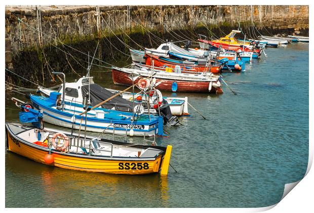 Eleven Boats in Porthleven Harbour Print by Adrian Burgess