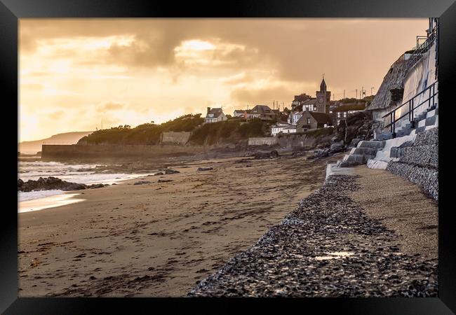 Porthleven Beach and Clock Tower, Cornwall Framed Print by Adrian Burgess