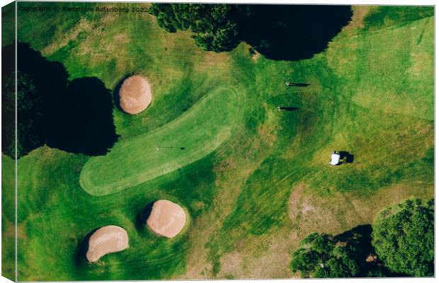Top down aerial view of greenery golf court in the Algarve, Portugal Canvas Print by Alexandre Rotenberg