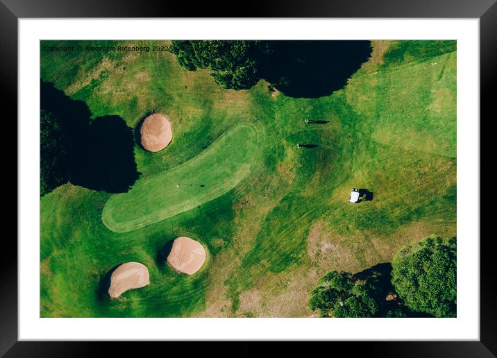 Top down aerial view of greenery golf court in the Algarve, Portugal Framed Mounted Print by Alexandre Rotenberg