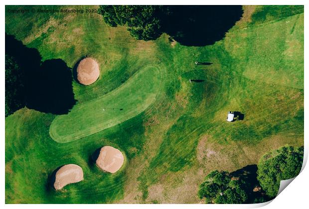 Top down aerial view of greenery golf court in the Algarve, Portugal Print by Alexandre Rotenberg