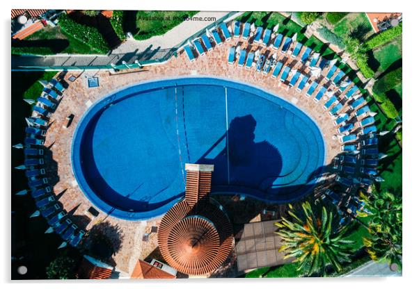 Top down aerial view of hotel swimming pool with crystal blue water  Acrylic by Alexandre Rotenberg